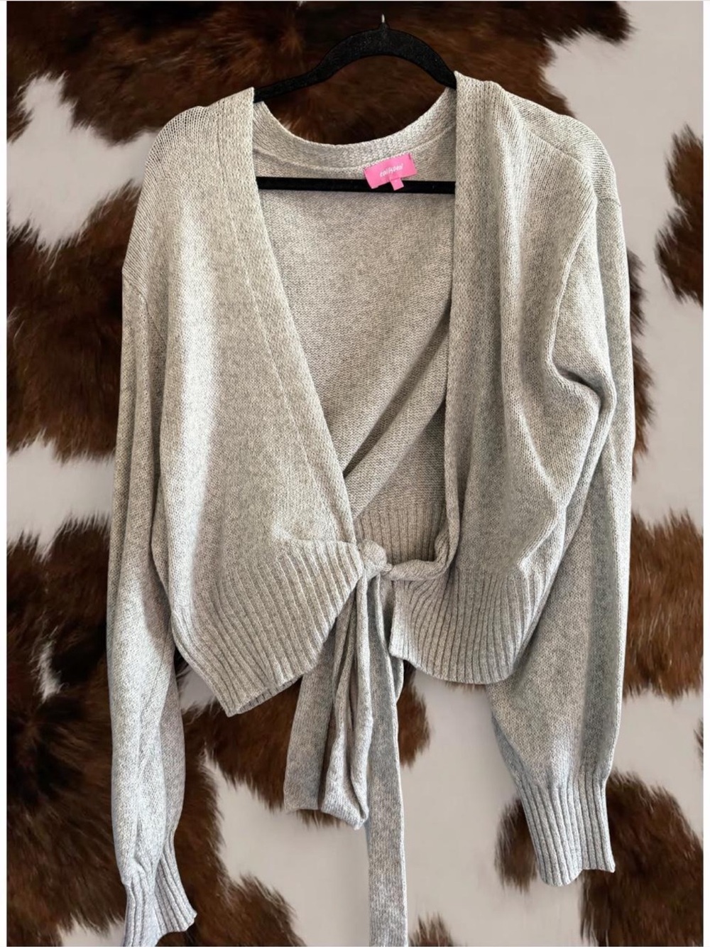 Edikted Light Gray Tie-Front Knit Cardigan